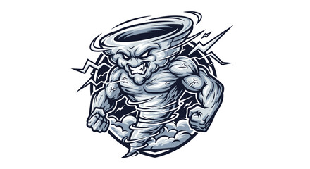 A muscular tornado character with angry expression and lightning bolts.