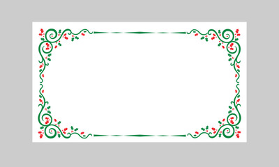 Elegant Green and Red Floral Decorative Border with Swirls on White Background.