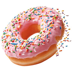 Delicious pink frosted donut with colorful sprinkles up close delightful treat