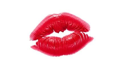 Sensual red lipstick kiss mark imprint on black background symbolizing love passion and romance