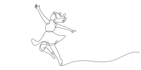 Elegant continuous line drawing of a ballet dancer mid-leap conveying grace and movement vector © Icon_gallery