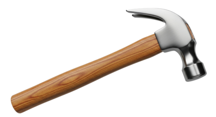 Claw hammer with wooden handle transparent background cutout png