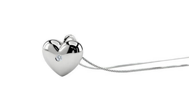 Elegant silver heart pendant necklace with delicate chain on a black background