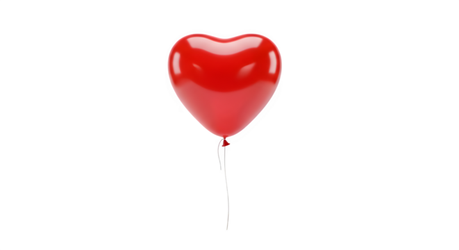 A single shiny red heart shaped balloon floats against a stark black background with a delicate string