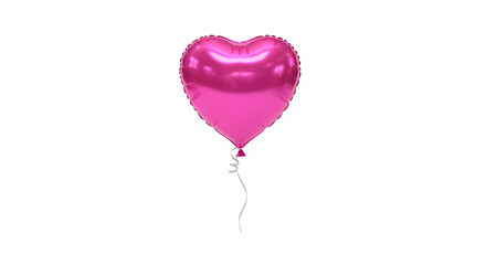 A single vibrant pink heart shaped balloon floating against a stark black background with a subtle ribbon