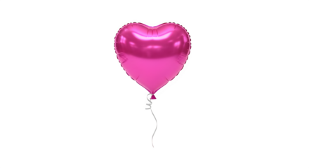 A single vibrant pink heart shaped balloon floating against a stark black background with a subtle ribbon