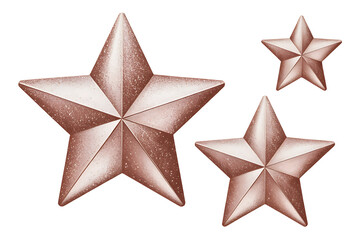 Three ornate, vintage-style stars in shades of brown, evoking a sense of history and timeless design.