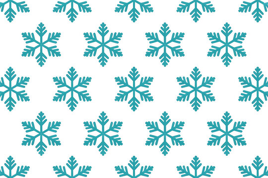 Repeating teal snowflakes adorn a white background, creating a wintry, patterned design.