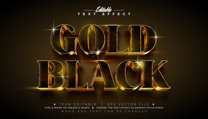 Gold Black 3D Editable Text Effect Design Vector Graphic Style with Golden Framed Typography Lettering and Shadow on Dark Background. Premium Scalable Gold Texture Luxury Illustration Template