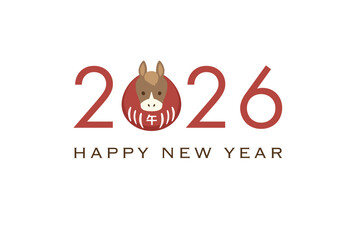 2026年午年年賀状　達磨デザイン