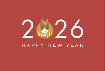 2026年午年年賀状　達磨デザイン