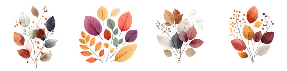 Obraz premium Autumn Leaves Watercolor Collection - Elegant Botanical Elements