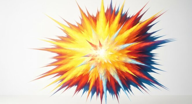 Exploding burst of vivid, fiery colors against a bright white background