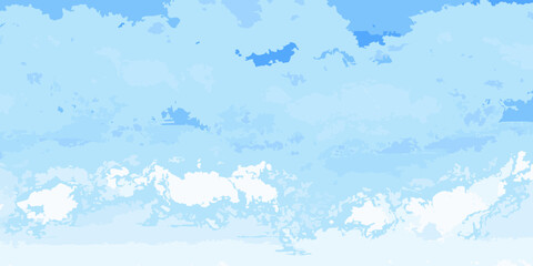 Abstract watercolor style painting of a bright blue sky filled with fluffy white and light blue clouds