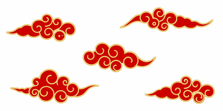 Traditional red and gold chinese clouds decorative elements for asian cultural designs