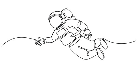 Minimalist astronaut floating space walk continuous line art drawing vector © Icon_gallery