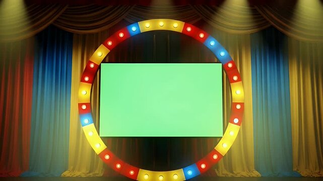 Circular stage with lights and chroma key screen for presentations and visual effects