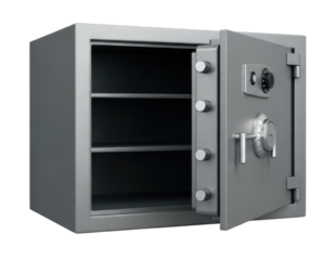 Open safe with shelves transparent background cutout png