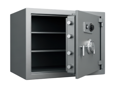 Open safe with shelves transparent background cutout png - Powered by Adobe