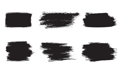 Set of Six Hand-Painted Black Grunge Brush Strokes Abstract Paint Texture Elements Vector. set of grunge ink splashes