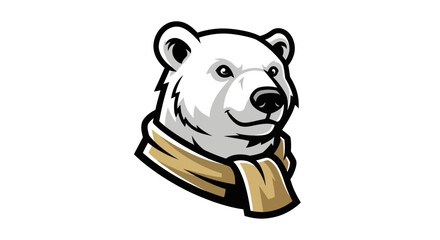 Illustration of a White Bear Head with a Scarf, Mascot Style. © Yoamn