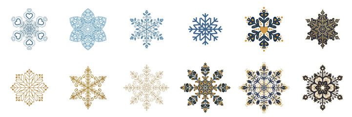 Elegant snowflake illustration set for winter-themed designs in branding and festive promotions