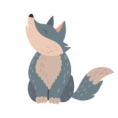 A proud cartoon wolf in a modern flat vector style. Perfect for logos, character design, and print projects. This wildlife illustration is isolated on a white background.