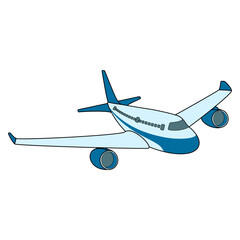 Cartoon airplane illustration of a passenger jet in flight, isolated on a white background for travel and transport concepts