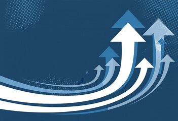 Multiple white and blue arrows curving upwards indicating growth and progress