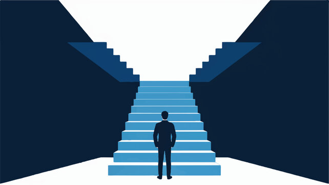 Man standing at the bottom of a staircase, choosing a path