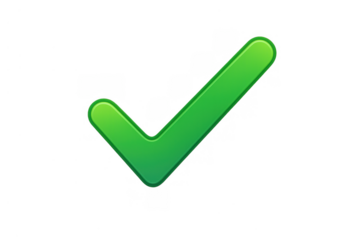 Green check mark icon symbolizing approval, success, verification, and correct choice on transparent background