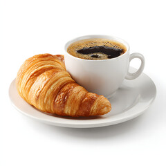 화이트 배경 위 크루아상과 커피 세트