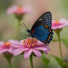 Obraz premium Close-Up Shot of Colorful Butterfly Resting on Pink Flower — Macro Nature Photography with Soft Blur Background