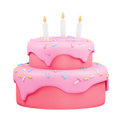 Pink Birthday Cake with Candles and Sprinkles