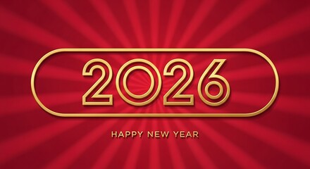 Wishing you a joyous and prosperous New Year 2026 with this elegant gold design on vibrant red, perfect for festive greetings, holiday promotions, and celebratory events