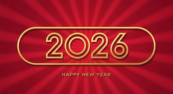 Wishing you a joyous and prosperous New Year 2026 with this elegant gold design on vibrant red, perfect for festive greetings, holiday promotions, and celebratory events