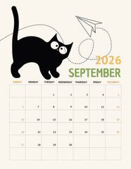 Playful Black Cat Calendar 2026 &ndash; September Page