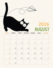 Playful Black Cat Calendar 2026 &ndash; August Page