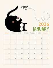 Playful Black Cat Calendar 2026 &ndash; January Page