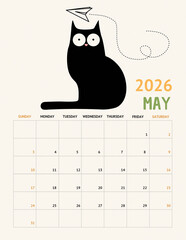 Playful Black Cat Calendar 2026 &ndash; May Page