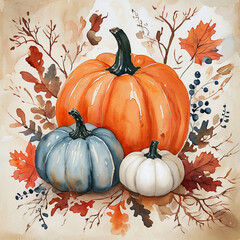 illustration of pumpkins on brown white background