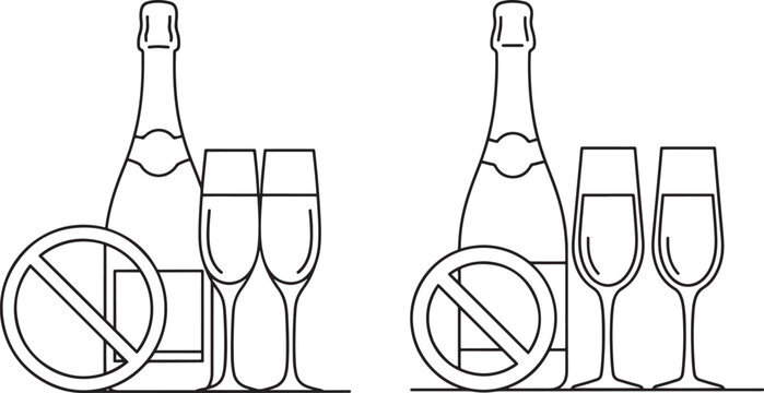 Champagne bottle and glasses no alcohol silhouette