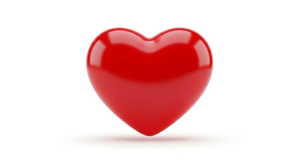 Obraz premium Vibrant glossy red heart symbol floats elegantly, representing love, passion, and health in a clean, modern studio setting.