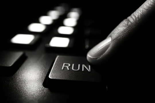 Run command shows focus and contrast triggering action to start technology process with powerful command