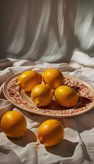 lemon in a plate on a white background