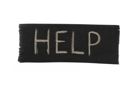 Help word written in chalk lettering on a black message board, needing urgent assistance or support concept