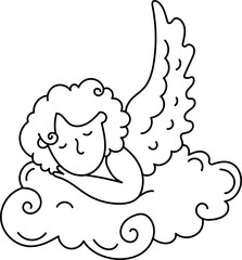 Sleeping Cupid on Cloud Outline