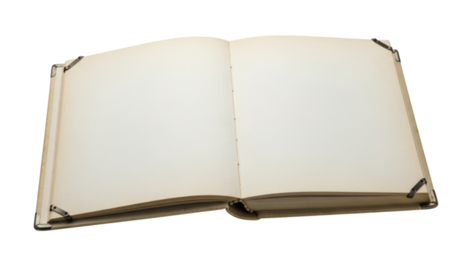 Open blank book with corner embellishments transparent background cutout png