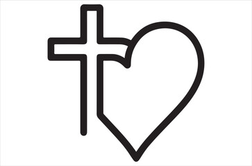 Simple black and white illustration of a heart with a cross inside