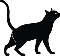 Black Silhouette of a Walking Cat on a White Background vector illustration